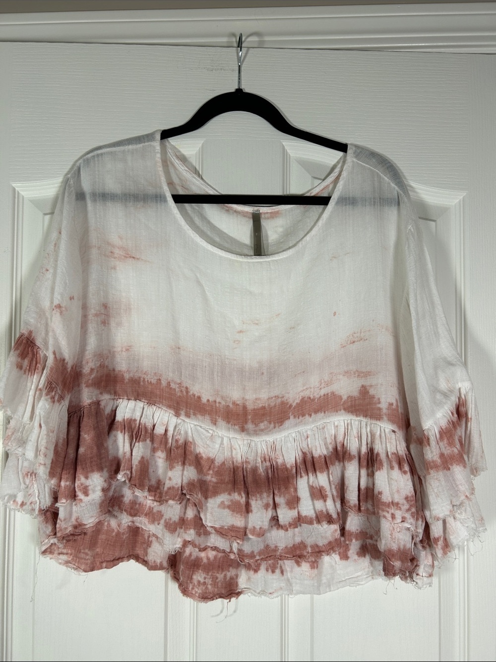 Mono B White and Dusty Rose Tie-Dye Peasant Tunic size Large